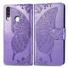For Galaxy A20S  Butterfly Love Flower Embossed Horizontal Flip Leather Case with Bracket / Card Slot / Wallet / Lanyard(Light Purple) - 1