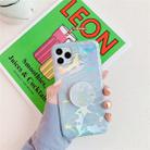 For iPhone 11 Pro TPU Glossy Laser Marble Colorful Mobile Phone Protective Casewith Folding Bracket(Blue) - 1