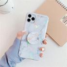 For iPhone 11 TPU Glossy Laser Marble Colorful Mobile Phone Protective Case with Folding Bracket(White) - 1