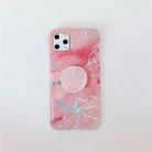 For iPhone 11 TPU Glossy Laser Marble Colorful Mobile Phone Protective Case with Folding Bracket(Pink) - 1