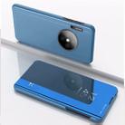 For Huawei Mate 30 Plating Mirror Left and Right Flip Cover with Bracket Holster(Blue) - 1