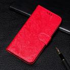 For Xiaomi Redmi Note 8 Lace Flower Embossing Pattern Horizontal Flip Leather Case , with Holder & Card Slots & Wallet & Photo Frame & Lanyard(Red) - 1