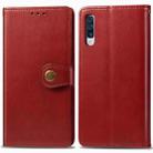 For Galaxy A90 5G Retro Solid Color Leather Buckle Mobile Phone Protection Leather Case with Photo Frame & Card Slot & Wallet & Bracket Function(Red) - 1