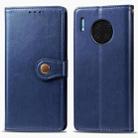 For Huawei Mate 30 Retro Solid Color Leather Buckle Mobile Phone Protection Leather Case with Photo Frame & Card Slot & Wallet & Bracket Function(Blue) - 1