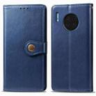 For Huawei Mate 30 Pro Retro Solid Color Leather Buckle Mobile Phone Protection Leather Case with Photo Frame & Card Slot & Wallet & Bracket Function(Blue) - 1