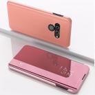 For LG Q60 Plating Mirror Left and Right Flip Cover with Bracket Holster(Rose gold) - 1