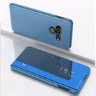 For LG Q60 Plating Mirror Left and Right Flip Cover with Bracket Holster(Blue) - 1