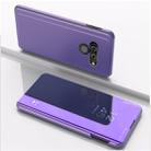 For LG K50 Plating Mirror Left and Right Flip Cover with Bracket Holster(Purple blue) - 1