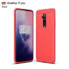 For Oneplus 7T Pro   Brushed Texture Carbon Fiber TPU Case(Red) - 1