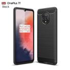 For Oneplus 7T Brushed Texture Carbon Fiber TPU Case(Black) - 1