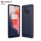 For Oneplus 7T Brushed Texture Carbon Fiber TPU Case(Navy Blue) - 1