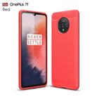For Oneplus 7T Brushed Texture Carbon Fiber TPU Case(Red) - 1
