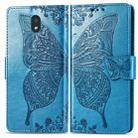For LG K30 2019  Butterfly Love Flower Embossed Horizontal Flip Leather Case with Bracket Lanyard Card Slot Wallet(Blue) - 1