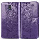 For LG K30 2019  Butterfly Love Flower Embossed Horizontal Flip Leather Case with Bracket Lanyard Card Slot Wallet(Dark Purple) - 1