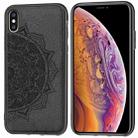 For iPhone XS & X Embossed Mandala Pattern PC + TPU + Fabric Phone Case with Lanyard & Magnetic(Black) - 1