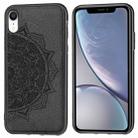 For iPhone XR Embossed Mandala Pattern PC + TPU + Fabric Phone Case with Lanyard & Magnetic(Black) - 1