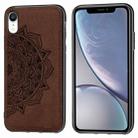 For iPhone XR Embossed Mandala Pattern PC + TPU + Fabric Phone Case with Lanyard & Magnetic(Brown) - 1