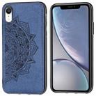 For iPhone XR Embossed Mandala Pattern PC + TPU + Fabric Phone Case with Lanyard & Magnetic(Blue) - 1