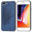 For iPhone 8 Plus & 7 Plus Embossed Mandala Pattern PC + TPU + Fabric Phone Case with Lanyard & Magnetic(Blue) - 1