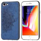 For iPhone SE 2020 & 8 & 7 Embossed Mandala Pattern PC + TPU + Fabric Phone Case with Lanyard & Magnetic(Blue) - 1