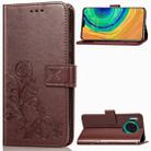 For Huawei Mate 30 Four-leaf Clasp Embossed Buckle Mobile Phone Protection Leather Case with Lanyard & Card Slot & Wallet & Bracket Function(Brown) - 1