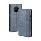 For OnePlus 7T  Magnetic Buckle Retro Crazy Horse Texture Horizontal Flip Leather Case  , with Holder & Card Slots & Photo Frame(Blue) - 1