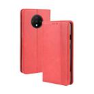 For OnePlus 7T  Magnetic Buckle Retro Crazy Horse Texture Horizontal Flip Leather Case  , with Holder & Card Slots & Photo Frame(Red) - 1
