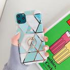 For iPhone 11 Pro Max Plating Colorful Geometric Pattern Mosaic Marble TPU Mobile Phone Case Rhinestone Stand Ring(Green PR2) - 1