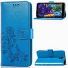 For LG K30 2019   Four-leaf Clasp Embossed Buckle Mobile Phone Protection Leather Case with Lanyard & Card Slot & Wallet & Bracket Function(Blue) - 1