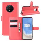 For Oneplus 7T  Litchi Texture Horizontal Flip Leather Case with Wallet & Holder & Card Slots(Red) - 1