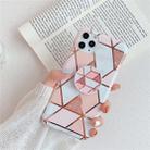 For iPhone 11 Plating Colorful Geometric Pattern Mosaic Marble TPU Mobile Phone Case with Folding Bracket(Pink PF1) - 1