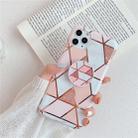 For iPhone 11 Pro Max Plating Colorful Geometric Pattern Mosaic Marble TPU Mobile Phone Case with Folding Bracket(Pink PF1) - 1