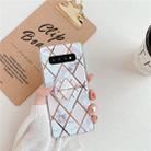 For Galaxy S10  Plating Colorful Geometric Pattern Mosaic Marble TPU Mobile Phone Case with Folding Bracket(White PF3) - 1
