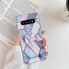 For Galaxy S10 Plus   Plating Colorful Geometric Pattern Mosaic Marble TPU Mobile Phone Case with Folding Bracket(Blue PF4) - 1