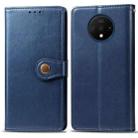For One Plus 7T  Retro Solid Color Leather Buckle Mobile Phone Protection Leather Case with Photo Frame & Card Slot & Wallet & Bracket Function(Blue) - 1