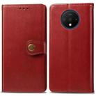 For One Plus 7T  Retro Solid Color Leather Buckle Mobile Phone Protection Leather Case with Photo Frame & Card Slot & Wallet & Bracket Function(Red) - 1