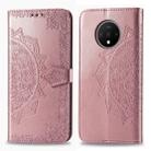 For One Plus 7T    Halfway Mandala Embossing Pattern Horizontal Flip Leather Case with Holder & Card Slots & Wallet & Photo Frame & Lanyard(Rose Gold) - 1