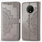 For One Plus 7T    Halfway Mandala Embossing Pattern Horizontal Flip Leather Case with Holder & Card Slots & Wallet & Photo Frame & Lanyard(Gray) - 1