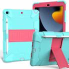 For iPad 10.2 Shockproof Two-Color Silicone Protection Case with Holder & Pen Slot(TeaL+Hot Pink) - 1