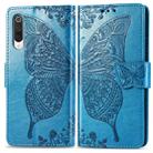 For Xiaomi 9 Pro   Butterfly Love Flower Embossed Horizontal Flip Leather Case with Bracket Lanyard Card Slot Wallet(Blue) - 1