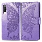 For Xiaomi 9 Pro   Butterfly Love Flower Embossed Horizontal Flip Leather Case with Bracket Lanyard Card Slot Wallet(Light Purple) - 1