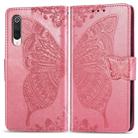 For Xiaomi 9 Pro   Butterfly Love Flower Embossed Horizontal Flip Leather Case with Bracket Lanyard Card Slot Wallet(Pink) - 1