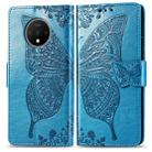 For One Plus 7T  Butterfly Love Flower Embossed Horizontal Flip Leather Case with Bracket Lanyard Card Slot Wallet(Blue) - 1