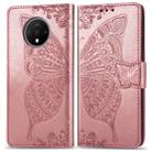 For One Plus 7T  Butterfly Love Flower Embossed Horizontal Flip Leather Case with Bracket Lanyard Card Slot Wallet(Rose Gold) - 1