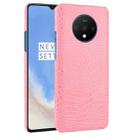 For OnePlus 7T  Shockproof Crocodile Texture PC + PU Case(Pink) - 1