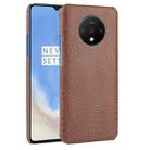 For OnePlus 7T  Shockproof Crocodile Texture PC + PU Case(Brown) - 1