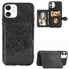 For iPhone 11    Mandala Embossed Cloth Card Case Mobile Phone Case with Magnetic and Bracket Function with Card Bag / Wallet / Photo Frame Function with Hand Strap(Black) - 1