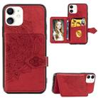 For iPhone 11    Mandala Embossed Cloth Card Case Mobile Phone Case with Magnetic and Bracket Function with Card Bag / Wallet / Photo Frame Function with Hand Strap(Red) - 1