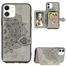 For iPhone 11    Mandala Embossed Cloth Card Case Mobile Phone Case with Magnetic and Bracket Function with Card Bag / Wallet / Photo Frame Function with Hand Strap(Gray) - 1