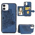 For iPhone 11    Mandala Embossed Cloth Card Case Mobile Phone Case with Magnetic and Bracket Function with Card Bag / Wallet / Photo Frame Function with Hand Strap(Blue) - 1